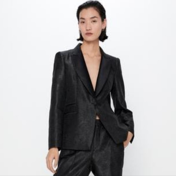 Zara Jackets & Blazers - Zara Jacquard Blazer With Sparkle Detail and Satin Lapel / Party Jacket